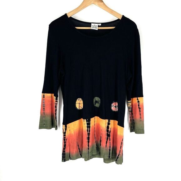 Parsley & Sage Tunic Top Size Medium Black Artsy Boho Hippie Festival Shirt - Picture 1 of 8